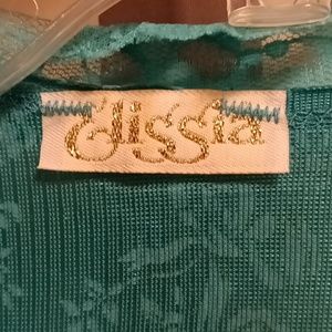 Elissa teal 2-pc robe & gown set floral print trim Size Large